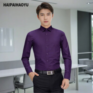 HAIPAIHAOYU長(zhǎng)袖襯衫男士修身商務(wù)正裝襯衣免燙職業(yè)裝純色男裝婚禮質(zhì)感白上衣 CS3012紫色 M (165) 【推薦101-115斤】