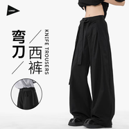 LOMBT垂感休閑闊腿褲男秋季簡(jiǎn)約百搭純色彎刀高級(jí)感西褲TJ23黑色2XL