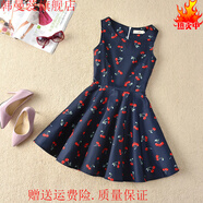 韓曼蕊韓版碎花連衣裙顯瘦甜美小清新學(xué)生網(wǎng)紅背心裙 寶藍(lán)櫻桃 L 不掉色