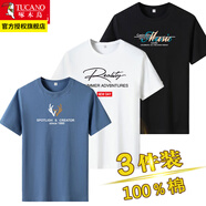 啄木鳥(niǎo)【3件】純棉短袖t恤男士裝2024新款印花半袖體恤寬松青年上衣服 鹿頭霧霾藍+Rea白+彩色長(cháng)條黑 M