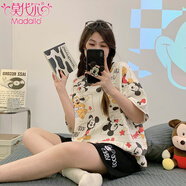 莫代爾2025新款云朵棉睡衣女夏季薄款短袖短褲兩件套卡通學(xué)生宿舍家居服 9503 M 80-100斤