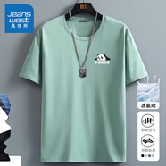 真維斯（Jeanswest）冰絲t恤男短袖夏季冰感運(yùn)動(dòng)速干衣服青年男士絲光棉寬松大碼半袖 水綠(熊貓趴胸標(biāo)) XL (180) (不起球不掉色)