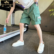 冰隱短褲夏季男速干短褲男工裝五分褲休閑寬松外穿大褲衩中褲子冰絲 DK06短褲綠色 L
