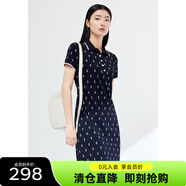 敦奴（DUNNU）【清倉(cāng)價(jià)】敦奴夏季新款POLO翻領(lǐng)短袖印花運(yùn)動(dòng)風(fēng)連衣裙 藏藍(lán) S
