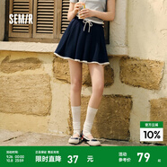森馬（Semir）半身裙女蕾絲花邊百褶裙溫柔俏皮2025夏季新款松緊腰短裙甜美 深藍(lán)80801 M
