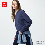優(yōu)衣庫女裝可機洗紐花針織連帽套頭衫/25秋冬新款478871 68 深藍色 S /155/80