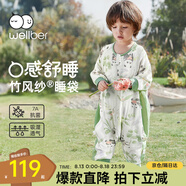 威爾貝魯（WELLBER）嬰兒睡袋1-3歲前6后4寶寶竹棉紗布分腿睡衣兒童春夏季 林間熊貓L
