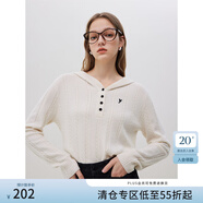 范思藍(lán)恩絞花連帽套頭針織衫冬裝新款撞色刺繡毛衣 米杏色 XS