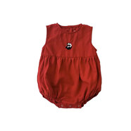 嬰兒和幼兒棉和亞麻刺繡連體衣25春夏日派對(duì)可愛的男女嬰兒 熊貓繡花紅色連體褲 73cm