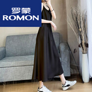 羅蒙（ROMON）吊帶裙連衣裙女2024夏季黑色新款女春夏長款氣質(zhì)顯瘦內(nèi)搭打底長裙 黑色 XL