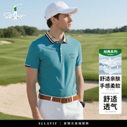 薩拉維夫（SLLAVIF）品牌男裝短袖t恤男2025夏季寬松透氣大碼休閑翻領(lǐng)體恤POLO衫男 9050湖藍(lán)色 M 48/170 適合100-125斤