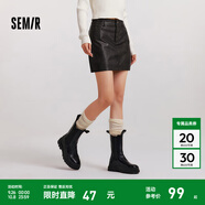 森馬（Semir）陳都靈同款半身裙女高腰柔軟PU仿皮裙子2024冬新款酷感辣妹短裙 黑色調(diào)00399 XS