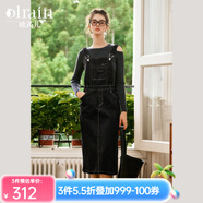Olrain【七夕】歐芮兒黑色背帶連衣裙女春裝新款復(fù)古百搭直筒牛仔裙 黑色 M
