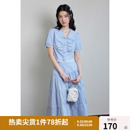 獨束大碼女裝夏少女感時尚套裝微胖mm清爽減齡襯衫+半裙兩件套 晴空藍-上衣 M (尺碼：1) (尺碼：1)