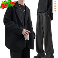 臣嬪英倫雅痞男裝dk休閑西裝外套男春秋款痞帥高級感oversize西服上衣 黑色【西裝+褲子】?jì)杉?L