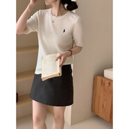 POLO SPORT保羅拉夫小馬秋麻花刺繡領(lǐng)短袖針織衫女韓版純色羊毛薄毛衣1 小米白 M