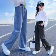 G.duck小黃鴨童裝2025新款兒童女童牛仔闊腿褲春秋中大童女孩寬松長(cháng)褲子 藍色 160 cm