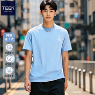 TEEK夏季速干透氣短袖t恤男生休閑上衣 2025新款青年簡(jiǎn)約印花男裝體恤 ST1189天藍色 S