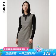 LANDI千鳥格針織拼接連衣裙女新款秋冬收腰a字裙短裙 黑色 M