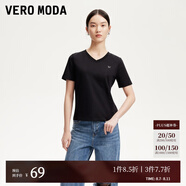 VEROMODAT恤女2025春季新款純棉純色百搭基礎(chǔ)T恤 黑色-V領(lǐng)-A XL
