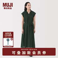 無印良品（MUJI） 女式強(qiáng)捻法國袖連衣裙女裝裙子長裙25年夏季連身裙 BC2LMC5S 深綠色 M (160/84A)