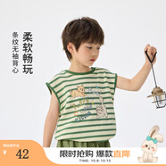 茵曼（INMAN）男童無袖條紋t恤小背心2025夏季兒童中大童圓領(lǐng)休閑半袖上衣 綠條紋 140