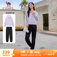 駱駝（CAMEL）加絨連帽運(yùn)動服女裝束腳休閑兩件套裝 C24CAYL6605 星月紫/黑 L