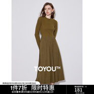 初語(yǔ)氣質(zhì)黑色拼接連衣裙女2024秋冬新款中長(cháng)舒絨燈芯絨保暖長(cháng)裙子 橄欖綠 S