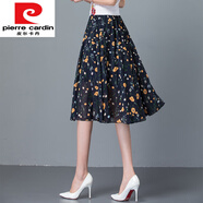 皮爾卡丹（pierre cardin）2025雪紡半身裙女短裙碎花夏新款A(yù)字裙高腰裙子大擺顯瘦過膝針織 深藍(lán)小黃花 M