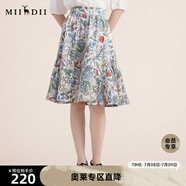 謎底碎花半截裙2022夏季新款復(fù)古文藝純棉印花百褶裙222MB0687 深豆綠花 M