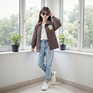 LEOSOXS女童秋裝外套中小兒童女寶寶洋氣豹紋夾克時(shí)髦潮酷韓版秋季薄衣服 滿(mǎn)印豹紋外套咖啡色 120