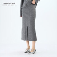 哥弟（GIRDEAR）女裝裙子步步生花魚(yú)尾裙優(yōu)雅通勤氣質(zhì)顯瘦開(kāi)叉半身裙1200232 灰色 M 3碼