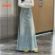 乖甜星2025秋季新款韓系百搭高腰水洗牛仔裙復古顯瘦大擺感半身裙女 水洗藍 S 建議 80-95斤