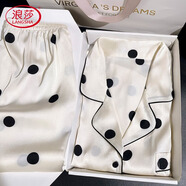 浪莎睡衣女春夏季2026年新款波點(diǎn)短袖三件套女生家居服禮盒裝 波點(diǎn)白（短袖長(cháng)褲）  【帶胸墊】 XL 女-適合體120-140斤