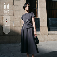 水云間·SHUI YUN JIAN女裝 通勤圓領(lǐng)短袖上衣寬松A字半身裙套裝2025夏季新款 深灰 M