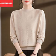 Sweet basil100加厚純羊毛冬季新款正品暖和寬松氣質(zhì)半高領(lǐng)女毛衣 米色【純羊毛】 M 【90-100斤】