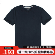 Tommy Hilfiger湯米男裝經(jīng)典時(shí)尚男士舒適V領(lǐng)純色短袖t恤 475 藏藍(lán) XS 建議120斤左右