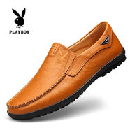 花花公子春夏新品男鞋商務(wù)休閑鞋真皮豆豆鞋懶人駕車(chē)皮鞋軟底套腳爸爸鞋男 黃棕四季款 8019 40