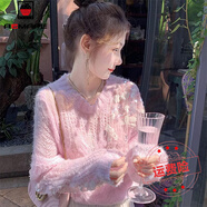 AEMAPE針織衫女2025秋冬女裝新款氣質(zhì)粉色毛衣女鏤空短款套頭上衣 櫻花粉  S _建議80-90斤