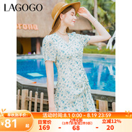 lagogo不規則碎花茶歇氣質(zhì)連衣裙女拉谷谷夏季新款顯瘦泡泡袖裙 混色（Y0） S 155/36
