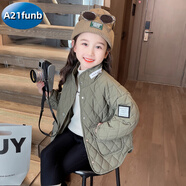 A 21 FUNB女童秋冬季韓版夾棉衣兒童外套時尚2025新款小女孩冬裝薄款二棉襖 軍綠色 【實體專柜 商場品質】 90 cm 【建議身高81-90cm】