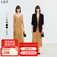LILY夏新款女裝法式優(yōu)雅浪漫氣質(zhì)可調節肩帶長(cháng)款吊帶連衣裙女 611咖金 L