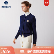 Navigare意大利小帆船女士毛衣秋冬季新款純綿羊毛長袖開衫通勤保暖外套男 海軍藍(lán) M