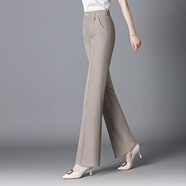 RAJKPOOR九分喇叭褲女夏季薄2026新款松緊高腰休閑顯瘦垂墜感微喇西裝褲子 芥末灰-長(cháng)褲 M /27《建議96-105斤》