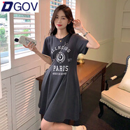 DGOV2025夏季新款氣質(zhì)收腰字母連衣裙女裝柔軟寬松短裙子T恤裙中長裙 深灰色  L 100斤內(nèi)