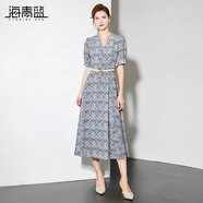 海青藍裙子2025新款女夏印花時(shí)尚氣質(zhì)高級度假法式女裝連衣裙 花色 2XL