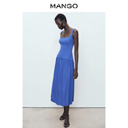 MANGO女裝連衣裙2025夏裝新款棉質(zhì)法式方領(lǐng)純色氣質(zhì)A字長(cháng)裙 藍色 XL