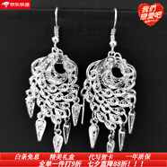 詩(shī)筠（SHIJUN）貴州少數民族耳環(huán)苗族耳飾風(fēng)頭飾配件彝族侗族銀飾孔雀流長(cháng)蘇耳 民族風(fēng)特色天女散花耳環(huán)