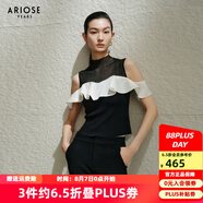 艾諾絲雅詩(shī)【商場(chǎng)同款】2025夏季新品荷葉邊網(wǎng)紗拼接針織衫上衣女裝40428157 黑色 S