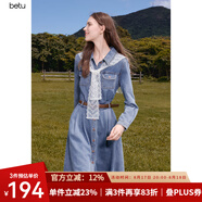 百圖betu女裝2025秋季新款連衣裙法式赫本風(fēng)牛仔連衣裙裙子2508T86 牛仔色 XS